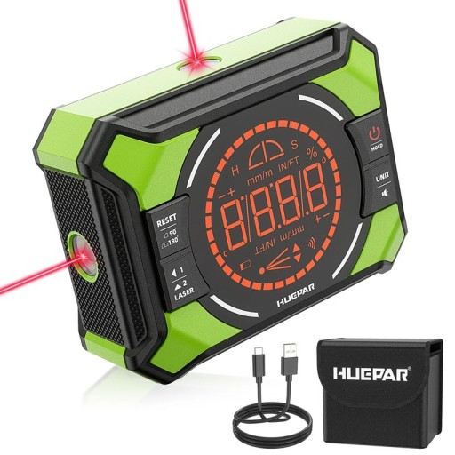 Cyfrowy laserowy kątomierz z dwoma czerwonymi liniami o rozdzielczości 0,05° z magnetycznym inklinometrem i wyświetlaczem LCD 150 g zielono-czarny do warsztatu