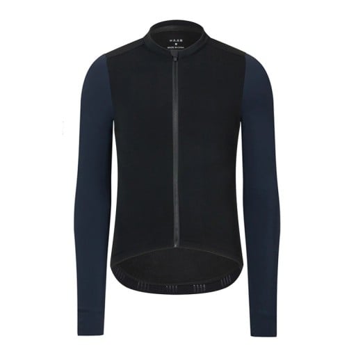 Cyklistyczny sportowy dres z długim rękawem na zamek błyskawiczny na chłodniejsze dni, z 3 tylnymi i 1 boczną kieszenią, czarno-niebieski unisex