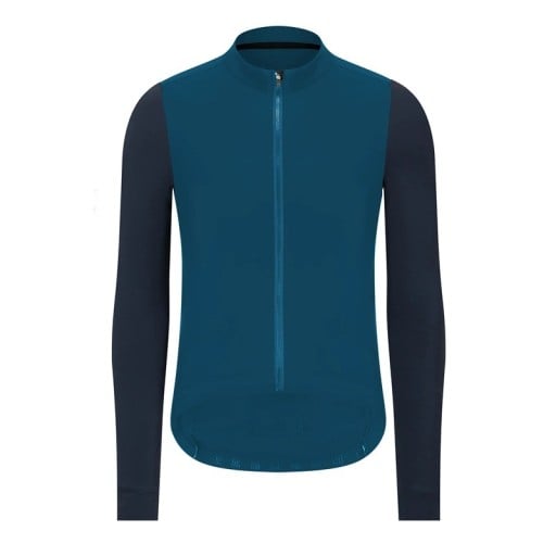 Cyklistyczny sportowy dres z długim rękawem na zamek do chłodniejszych warunków, z 3 tylnymi i 1 boczną kieszenią, turkusowo-niebieski unisex