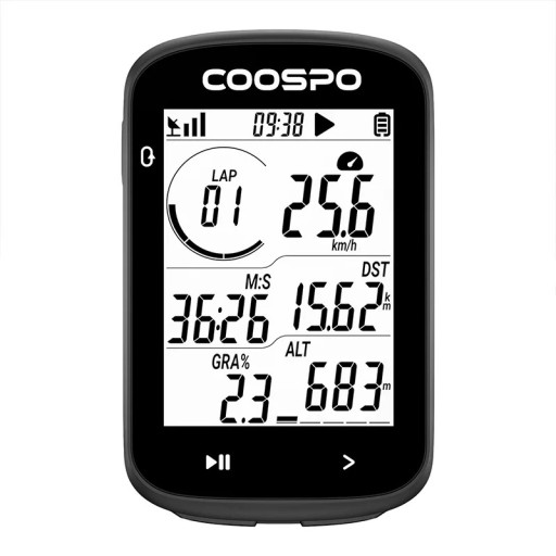 Cyklokomputer z GPS i prędkościomierzem 2,6" wyświetlacz Bluetooth ANT+ USB-C IPX7 czarny do pomiaru odległości i treningu rowerowego