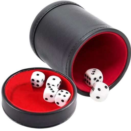 Cylindrisk terningkaststativ med låg, sæt med 6 terninger i rør, rejseterningkop til Yatzy-pokerspil, familiesjov