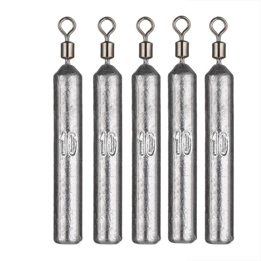 Cylindriske blylodder med drejeled, 5 stk. 10 g, stabilt dykkerlod til lange kaster, til fiskeri efter store fisk