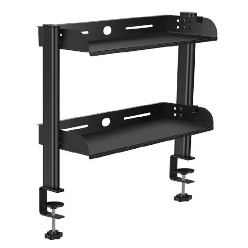 Czarna 2-poziomowa półka 44 x 39 x 15,5 cm z stali węglowej z zaciskiem na brzeg stołu Metalowy organizer na monitor, książki i akcesoria biurowe