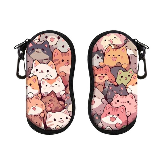 Czarne etui na okulary 17,9 x 8,5 cm z motywem kota z kreskówki Zamek błyskawiczny z karabińczykiem do zawieszenia Ochrona okularów w podróży