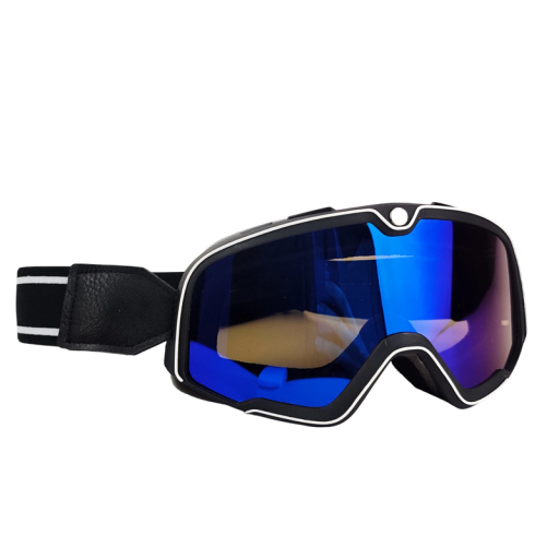 Czarne okulary motocyklowe z niebieską soczewką PC Ochrona UV 20 x 9 cm Retro Styl Ochrona oczu Okulary motocyklowe Gogle narciarskie Kask