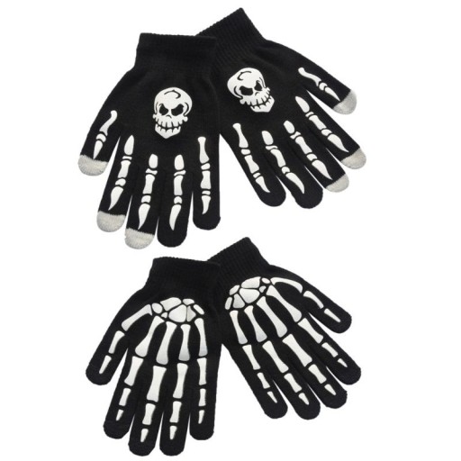 Czarne rękawiczki damskie z kośćmi