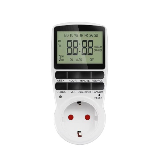 Czarnobiała wtyczka z timerem EU 11 x 6,2 cm Praktyczna wtyczka z czasowym przełącznikiem do domu