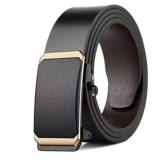 Czarny męski pasek ze skóry naturalnej 3,8 cm Automatyczna metalowa klamra Elegancki skórzany pasek bez dziur Klasyczny modny dodatek Prezent dla mężczyzny