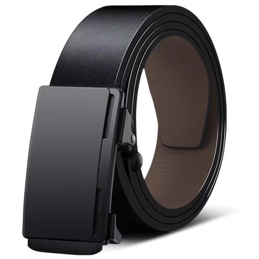 Czarny pasek męski wykonany z naturalnej skóry bydlęcej 3,8 cm Automatyczna metalowa klamra Elegancki pasek skórzany bez dziurek Nowoczesny dodatek do garnituru lub jeansów