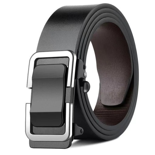 Czarny pasek męski ze skóry naturalnej 3,8 cm Automatyczna metalowa klamra Elegancki pasek skórzany do garnituru i jeansów Stylowy prezent dla mężczyzny