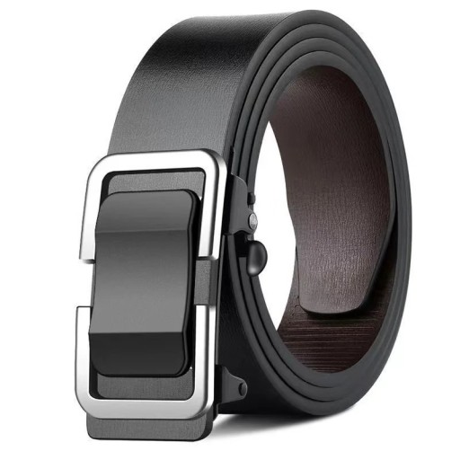Czarny pasek męski ze skóry naturalnej 3,8 cm Automatyczna metalowa klamra Elegancki pasek skórzany do garnituru i jeansów Stylowy prezent dla mężczyzny