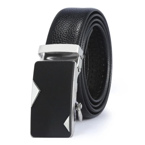 Czarny pasek ze skóry PU męski z automatyczną klamrą Elegancki pasek do garnituru lub stroju codziennego Regulowana długość Nowoczesny design