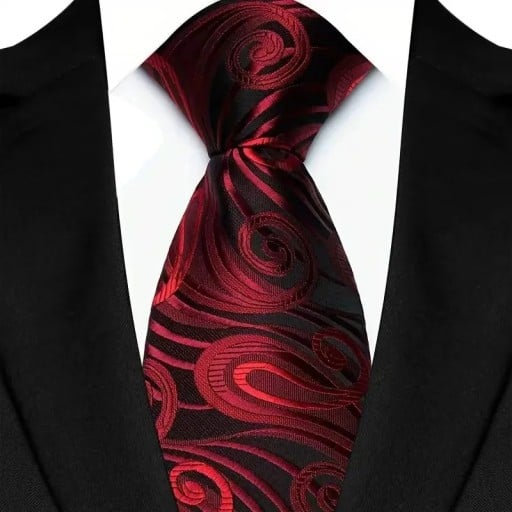 Czerwony krawat męski z charakterystycznym wzorem 145 x 8 cm Elegancki krawat Stylowy męski dodatek Na spotkania biznesowe i wieczorowy Materiał