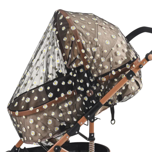Daisy Print Mosquito Net for Pushchair Gentle Insect Net Elastic Attachment Protection for Babies