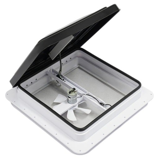 Dakventilatievenster voor camper afzuigventilator afmeting 42 x 42 cm kantelbaar deksel waterdicht plastic wit voor caravan en bestelwagen