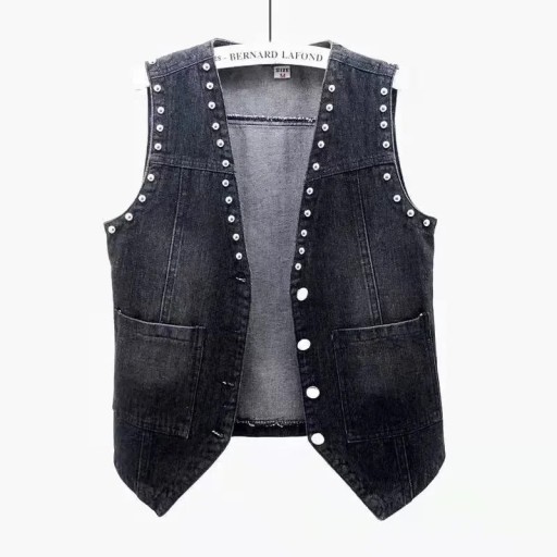 Dam svart jeansväst med krage och knäppning med knappar Elegant stilren väst i bomull och polyester Universell modern outfit