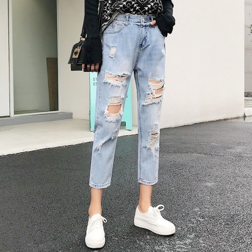 Dame 3/4 jeans med huller