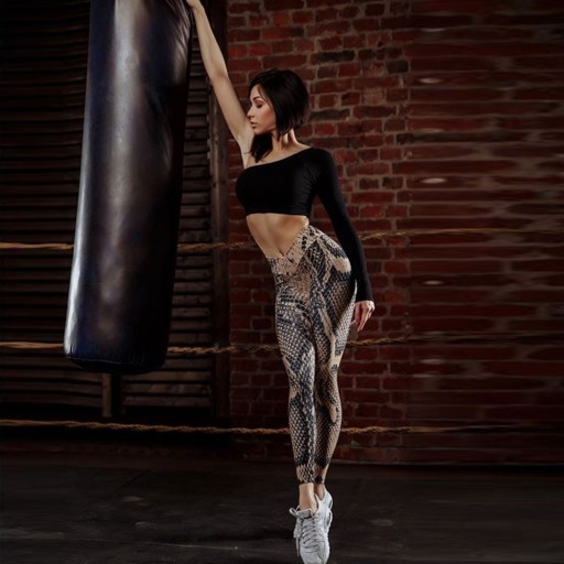 Dame 3D leggings med slangemønster