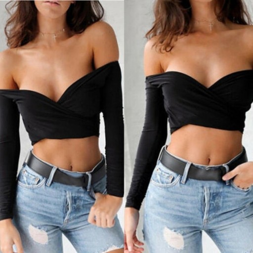 Dame crop top med høj halsudskæring A1217
