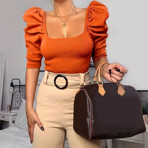 Dame crop top med rynkede skuldre A1043