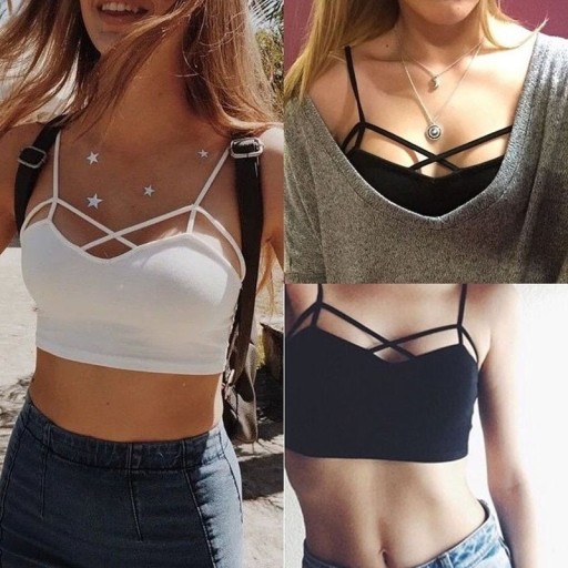 Dame crop top med spaghettistropper B232
