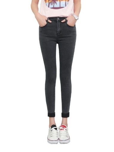 Dame denim 3/4 bukser med manchetter J1081