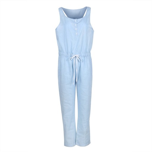 Dame denim jumpsuit med blonder og knapper