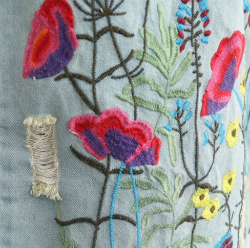 Dame denim midi nederdel med broderi