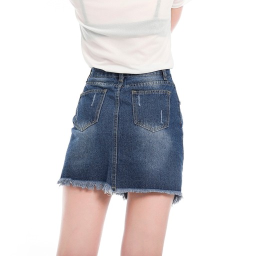 Dame denim mini nederdel, asymmetrisk