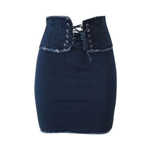 Dame-denim-mininederdel med snøredetaljer