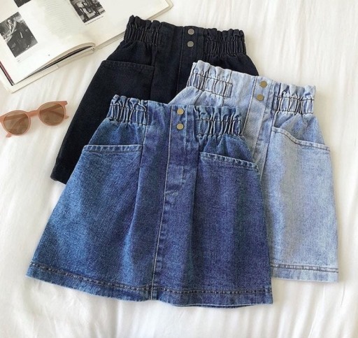 Dame denim nederdel med elastisk talje