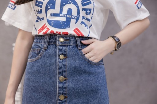 Dame denim nederdel med knapper A1140