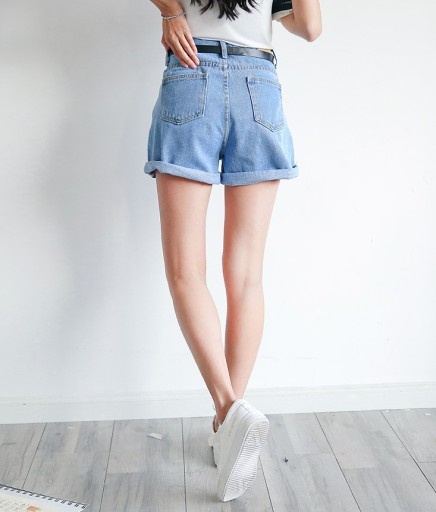 Dame denimshorts med bælte
