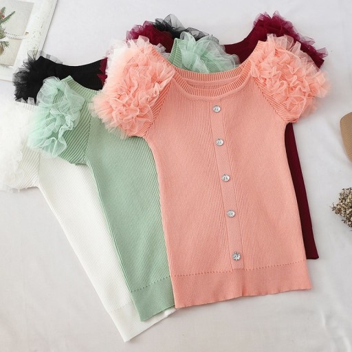Dame elastisk T-shirt med knapper