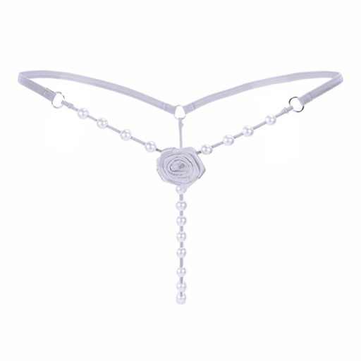 Dame erotiske tanga G-string med perlesnore Dekorativ rose foran Perleimitat Universel størrelse Nylon med spandex