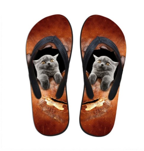 Dame flip-flops med kattemotiv