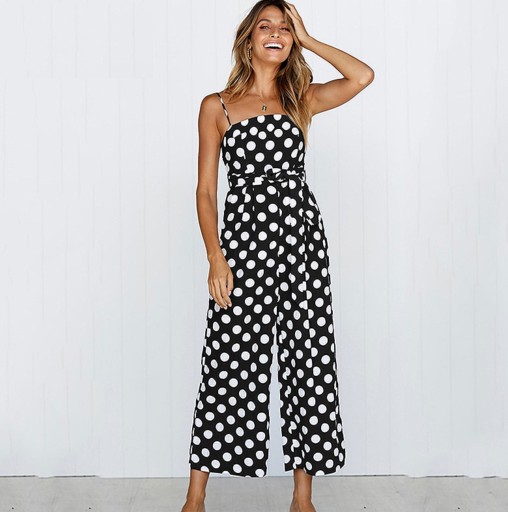 Dame jumpsuit med polkaprikker og stropper A2089