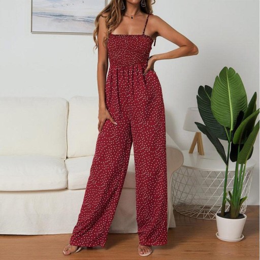 Dame jumpsuit med polkaprikker og stropper