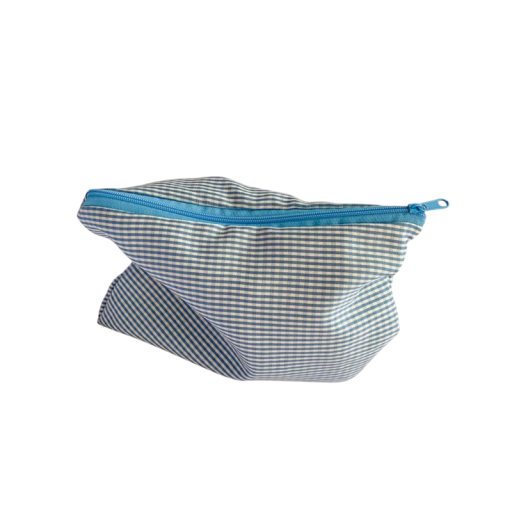 Dame kosmetisk taske med tern 21 x 17 cm Bomulds- og hør rejseskrivepult til make-up Stort opbevaringsetui med lynlås