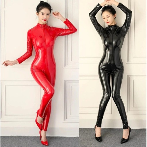Dame læderjumpsuit med lange ærmer