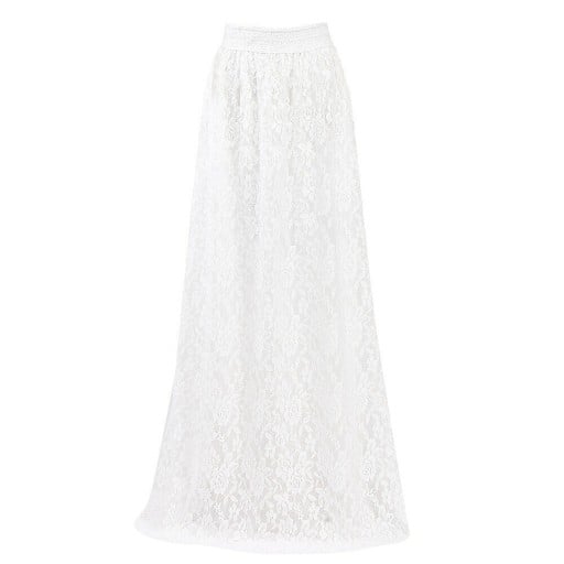 Dame lang blondekjole med blomsterprint Bred talje Maxi længde til anklerne Let udvidet snit Bomuld og polyester