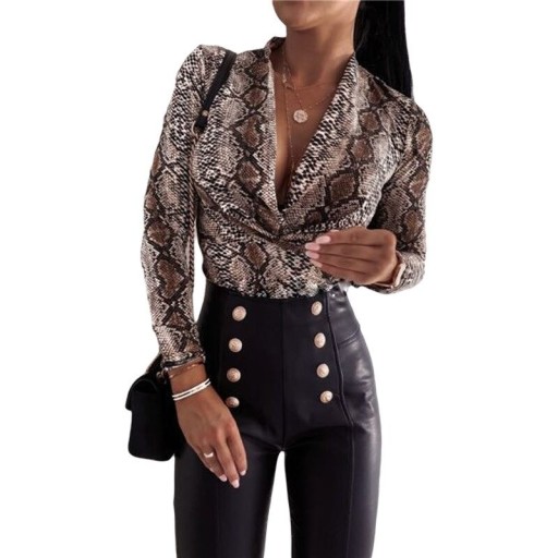 Dame leopard-bodysuit med lange ærmer B706