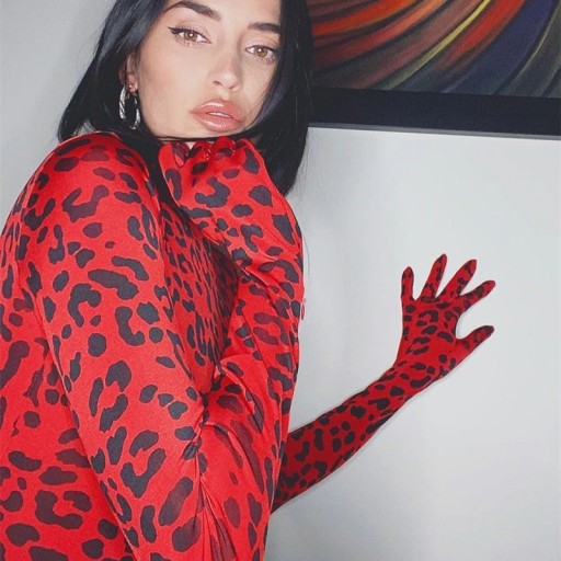 Dame leopard-bodysuit med lange ærmer B755