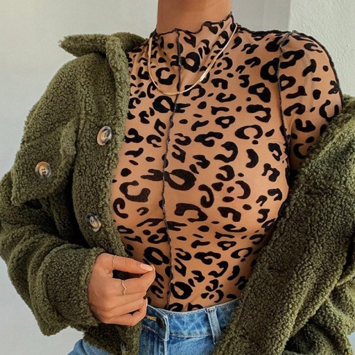 Dame leopard-bodysuit med lange ærmer B776