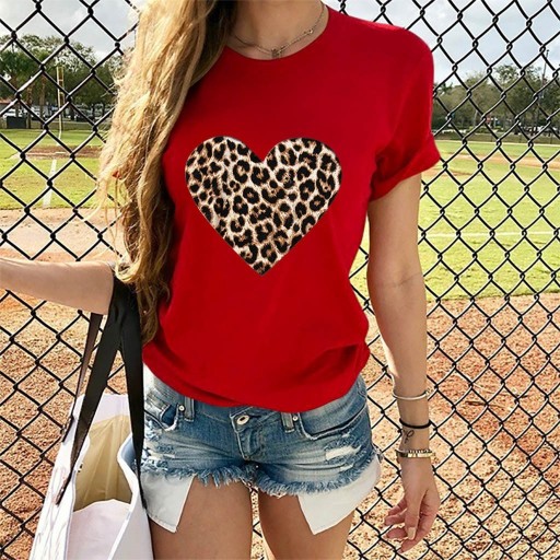 Dame leopard-hjerte-t-shirt