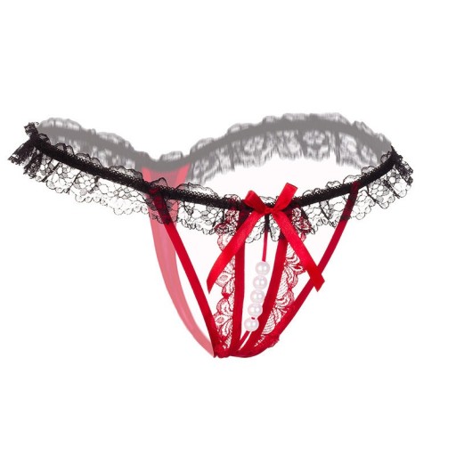 Dame perle-thong med blonde