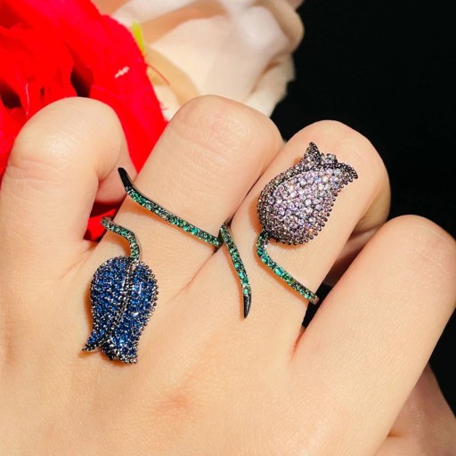 Dame ring med blomst D2993