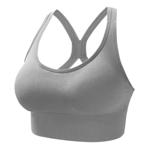 Dame sport bh med krydsede stropper og bredt underbånd i nylon uden bøjler til daglig brug og lette aktiviteter