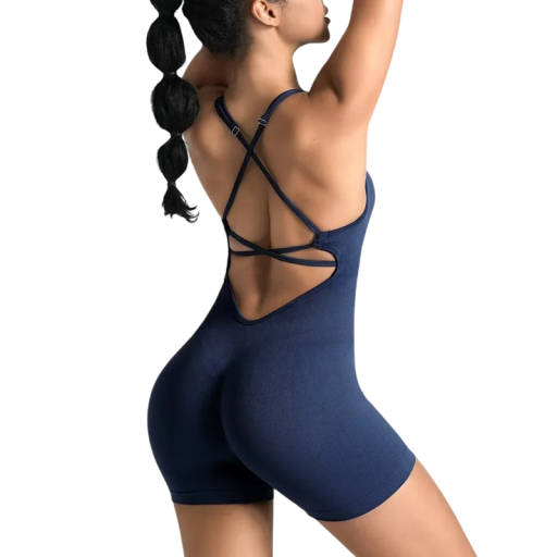 Dame sport overall Tynde stropper åbne ryg og shorts Ensfarvet fitness overall i nylon og spandex