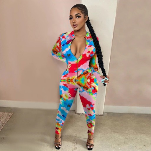 Dame sportsjumpsuit med mønster